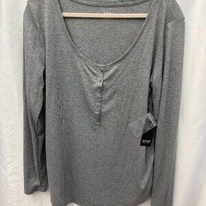 a.n.a. Long Sleeve Henley Top Gray Ribbed Knit Size Large NWT
